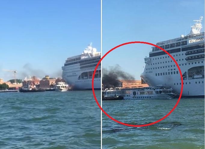 video incidente navi giudecca collisione nave da crociera msc battello turistico