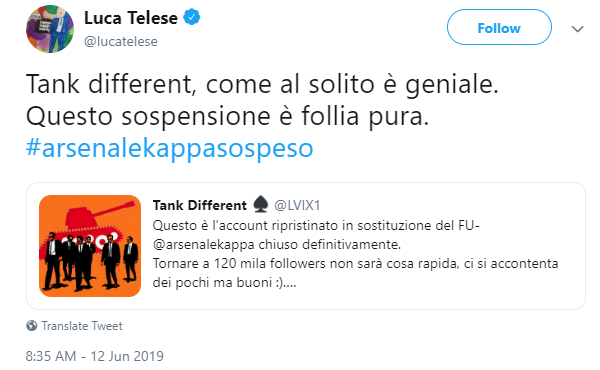 luca telese arsenale k tank different blocco twitter - 1