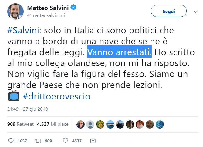 Così Salvini si autosmentisce sui parlamentari PD da arrestare article-post
