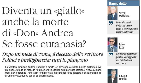 andrea camilleri eutanasia giornale