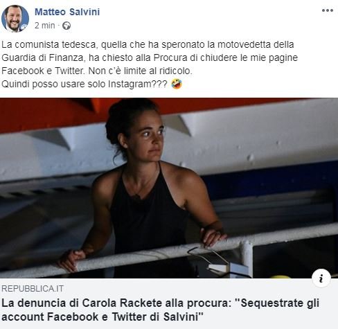 carola rackete sequestro facebook salvini