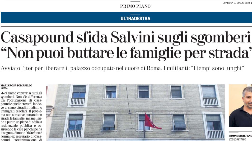 Casapound sfida Salvini sugli sgomberi article-post