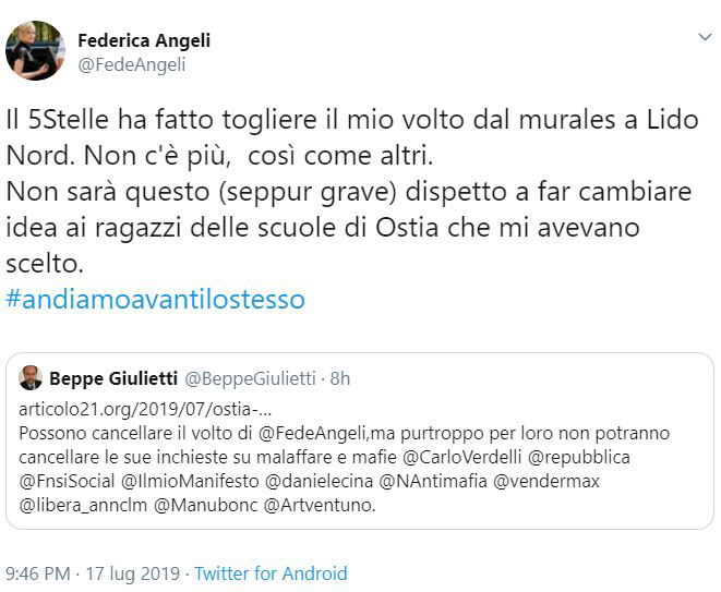 La cancellazione di Federica Angeli dai murales di Ostia article-post