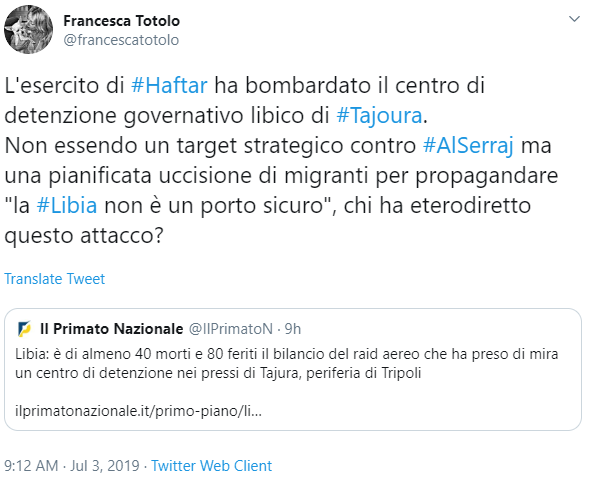 francesca totolo complotto bombardamento centro detenzione migranti - 1