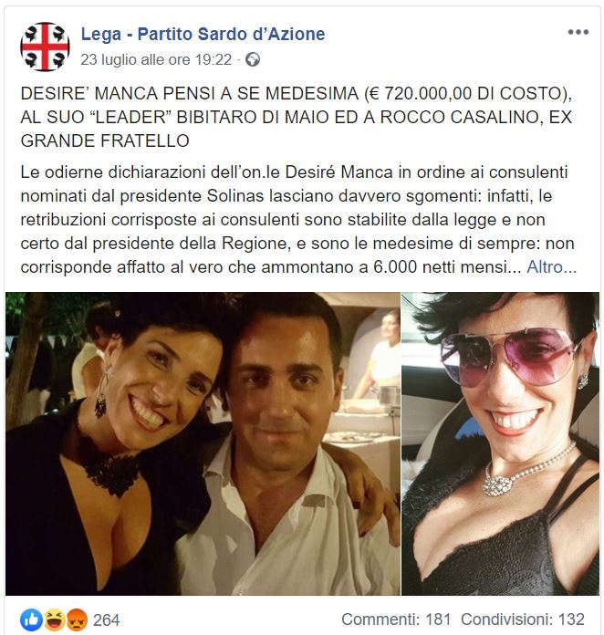 «Desiré Manca, nota per essersi presentata in Aula a tette di fuori…» article-post
