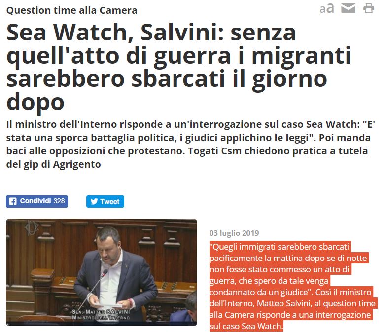 Così Salvini “confessa” che voleva far sbarcare i naufraghi della Sea Watch 3 article-post