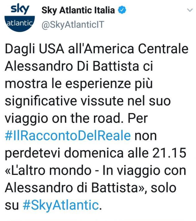 I viaggi di Di Battista su Sky Atlantic? Il tweet viene cancellato article-post