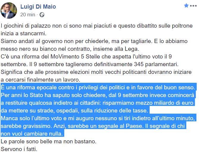 Di Maio getta il taglio dei parlamentari oltre l’ostacolo della crisi di governo article-post