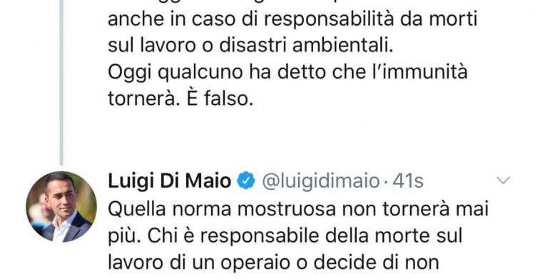 ilva di maio scudo penale immunità