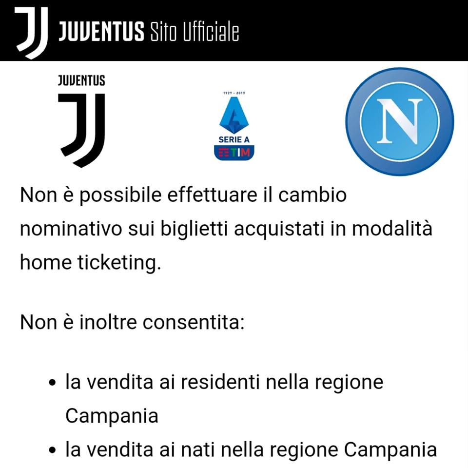 La Juventus vieta ai tifosi del Napoli di andare allo Stadium article-post