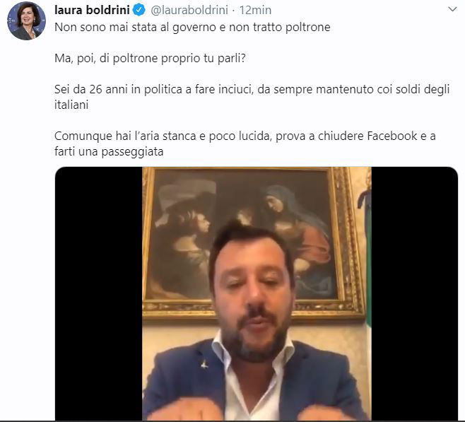 La Boldrini sfotte Salvini in crisi d’astinenza da poltrone article-post
