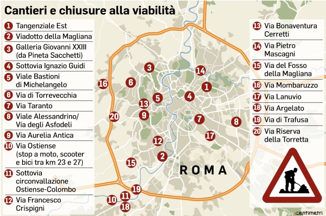 mappa strade chiuse roma