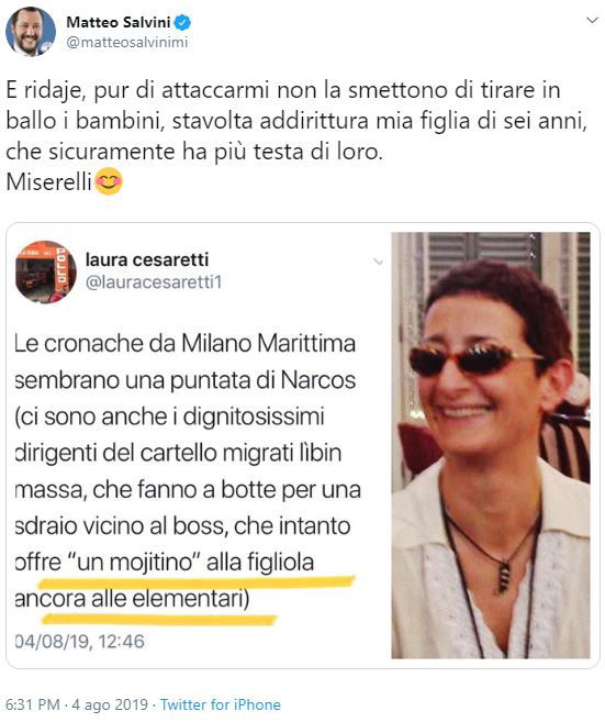 Matteo Salvini e il tweet sul “mojitino” alla figlia Mirta article-post