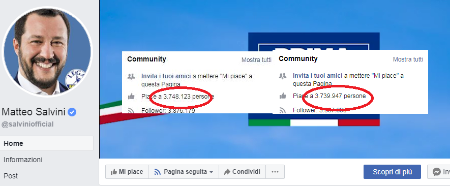 matteo salvini pagina fan perde diecimila fans