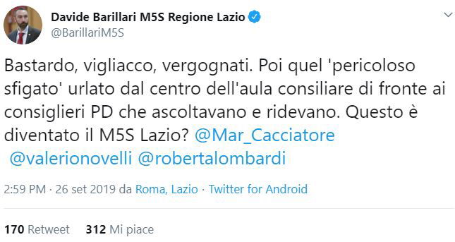 “Bastardo, vigliacco, vergognati”: gli insulti a Barillari dai colleghi M5S article-post