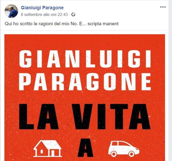 Ma Gianluigi Paragone sta usando il voto al Senato per fare pubblicità al suo libro? article-post