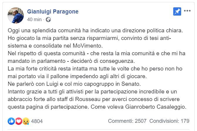 Attenzione che Gianluigi Paragone ci sta ripensando e potrebbe votare per il governo giallorosso article-post