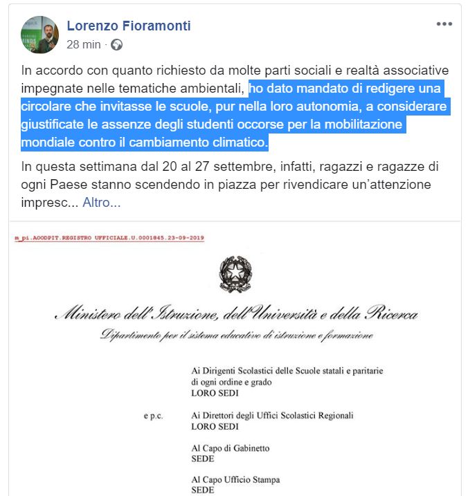 Il ministro Fioramonti “giustifica” le assenze per lo sciopero per il clima article-post