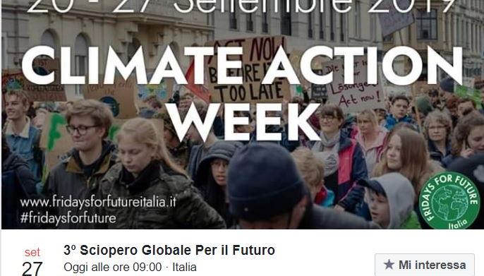 sciopero per il clima venerdì 27 settembre