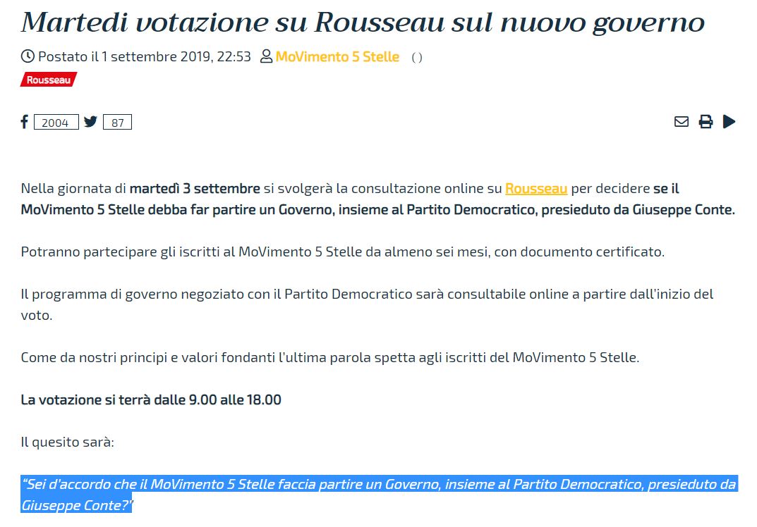 Rousseau, cronaca di un voto annunciato article-post
