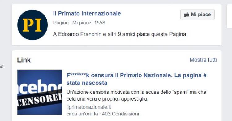 casapound facebook censura primato nazionale