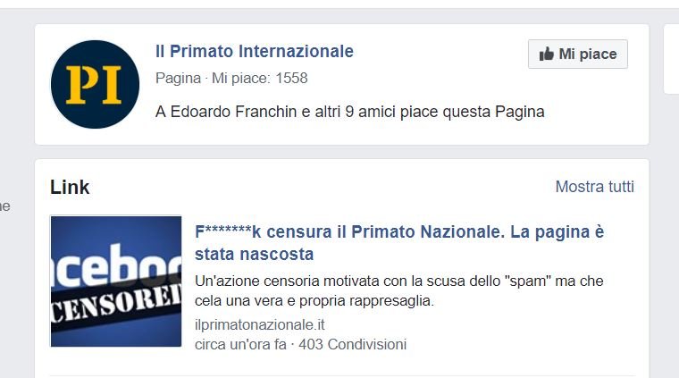 casapound facebook censura primato nazionale