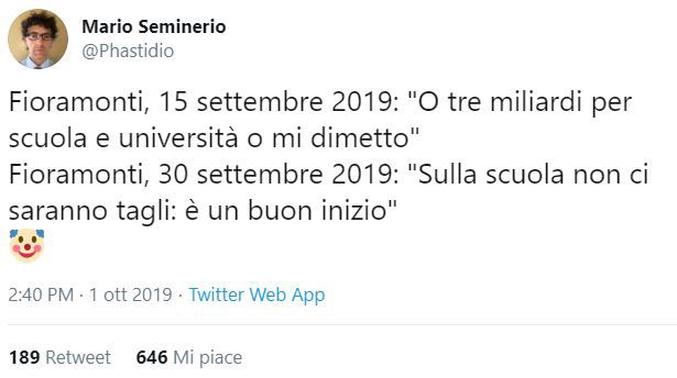 Ma Fioramonti non doveva dimettersi senza i soldi alla scuola? article-post