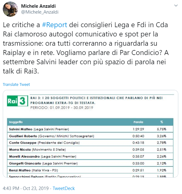 salvini report par condicio - 2