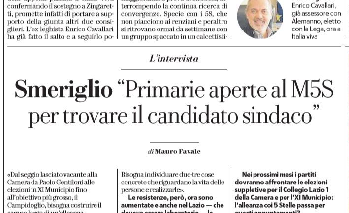 Smeriglio e le primarie aperte al M5S per il candidato sindaco di Roma article-post