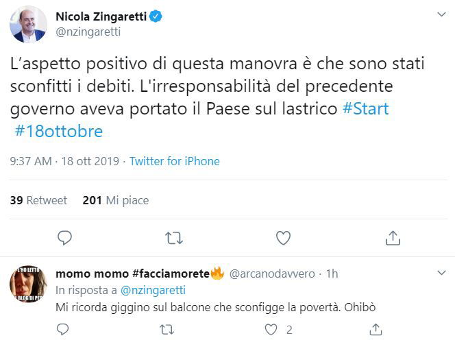 L’account Twitter di Zingaretti sconfigge debiti come se non ci fosse un domani article-post