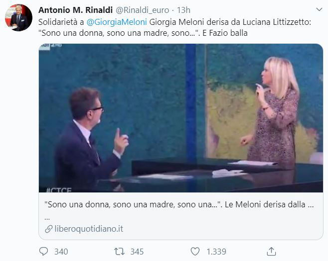 La solidarietà di Antonio Rinaldi alla povera Giorgia Meloni brutalizzata da Littizzetto article-post