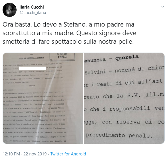 La querela di Ilaria Cucchi a Matteo Salvini article-post