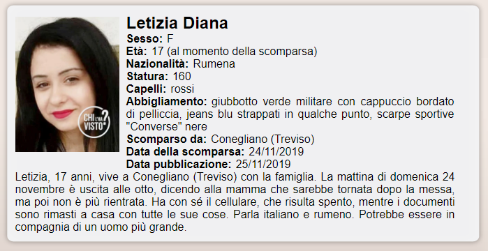 letizia diana david scomparsa conegliano - 1