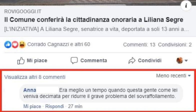 «Liliana Segre? Era meglio quando la gente come lei veniva decimata» article-post