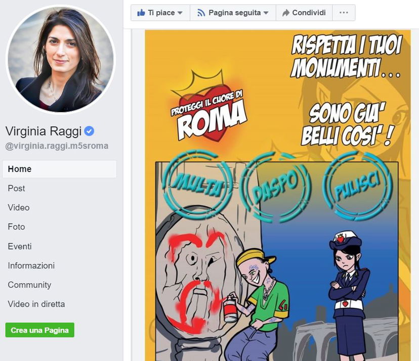 Virginia Raggi mostra la prima vignetta di Marione per il progetto del Comune di Roma article-post