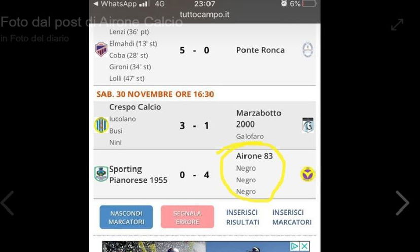 Il tabellino razzista contro il bomber avversario nella partita tra Airone e Pianorese article-post