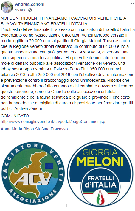 cacciatori veneti finanziamento fratelli d'italia - 1