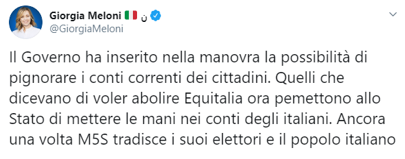 Giorgia Meloni e la storia del pignoramento dei conti correnti nella manovra article-post