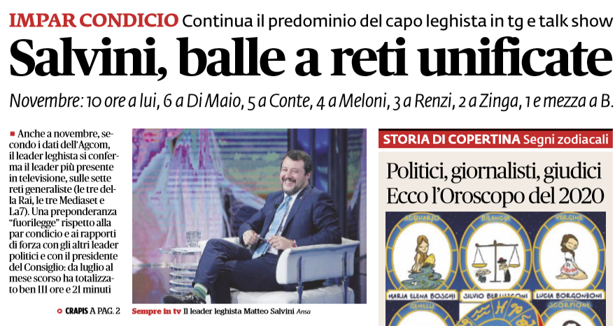 Dati AGCOM: Salvini è sempre più il padrone della tv article-post