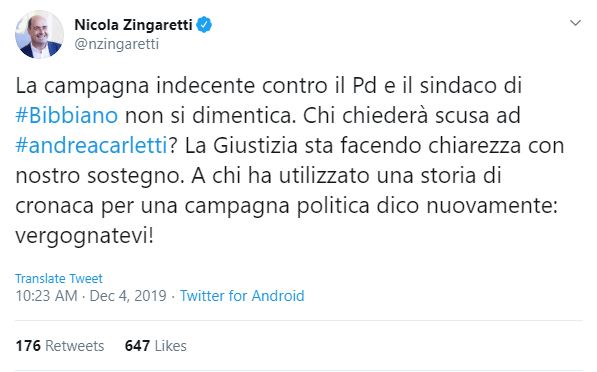 zingaretti carletti pd bibbiano m5s -1