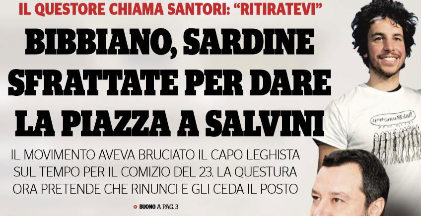 La Questura di Reggio Emilia chiede alle Sardine di lasciare la piazza di Bibbiano a Salvini article-post