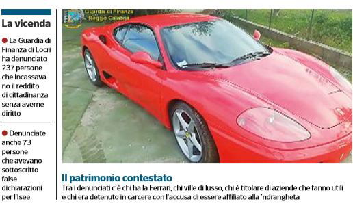 ferrari reddito di cittadinanza