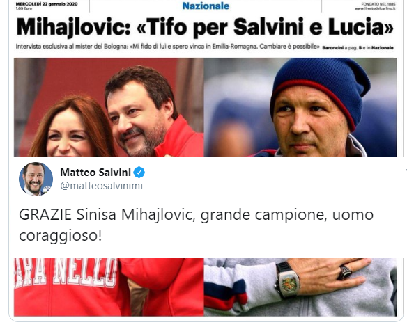 Siniša Mihajlović appoggia Borgonzoni ma si cura con la sanità di Bonaccini article-post