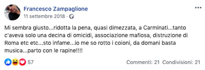 Francesco Zampaglione condannato per la rapina in banca a Monteverde