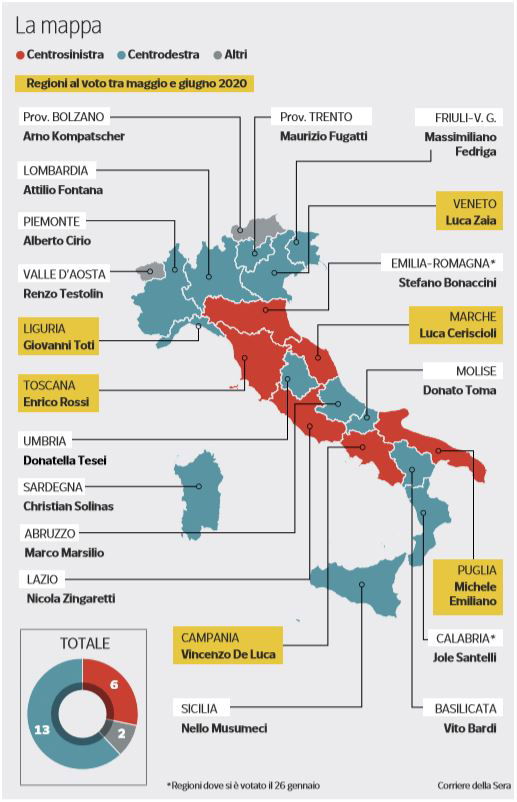 mappa candidature elezioni regionali 2020