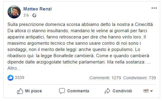 matteo renzi prescrizione ritirata strategica