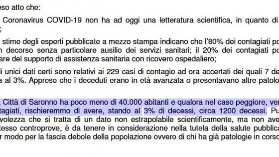 L’ordinanza del Comune di Saronno che prevede 1200 morti per Coronavirus article-post