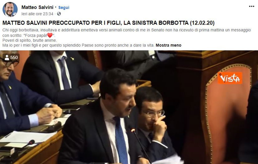 La musica strappalacrime che Salvini ha fatto aggiungere al video in cui parla dei figli preview