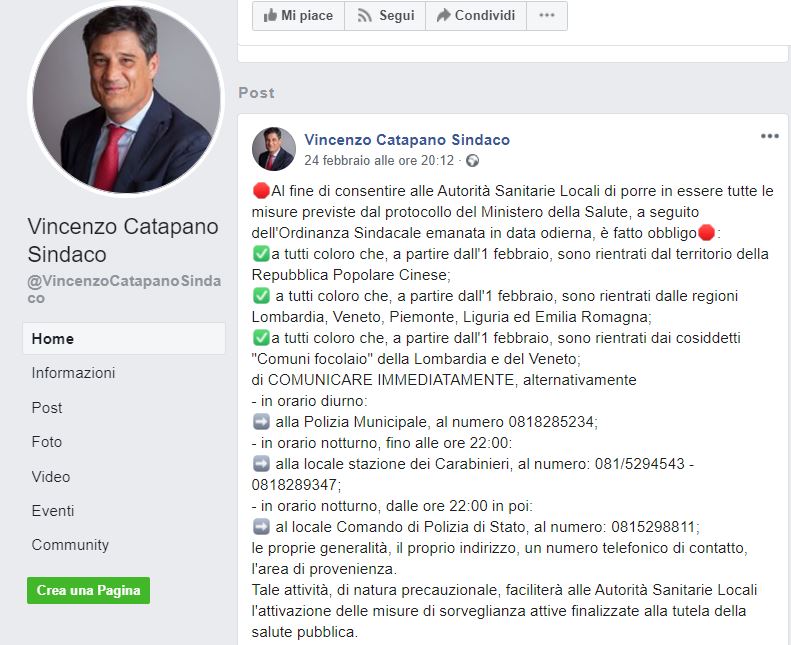 San Giuseppe: il sindaco leghista del comune nel napoletano e la quarantena senza Coronavirus article-post