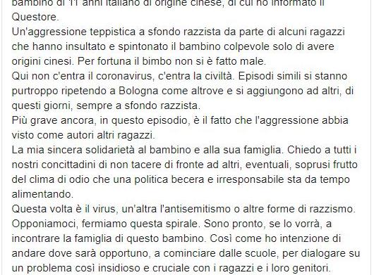 virginio merola bimbo cinese aggredito bologna